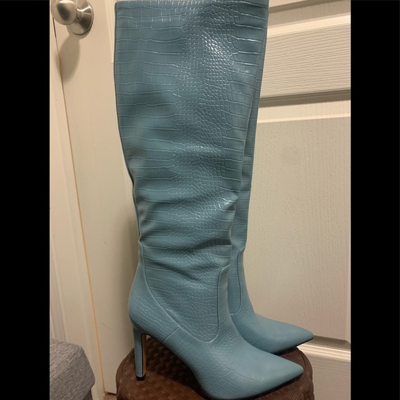 NEW CROC PRINT BLUE BOOTS - Picture 7 of 12